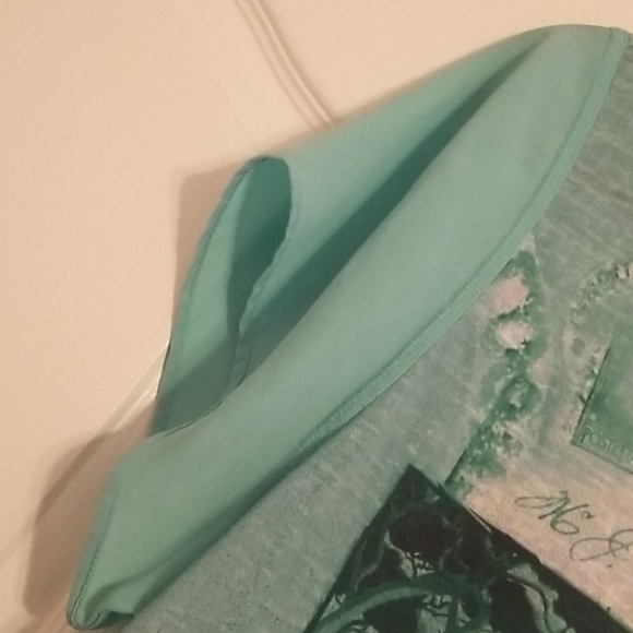 Yest Mint Green Stamps Printed Chiffon Knit Blouse - Picture 8 of 14